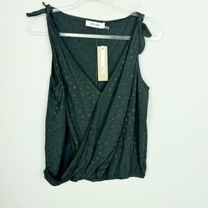 DO+BE | NEW Black Dot Print Surplice Wrap Top Tie Shoulders Women’s Size Medium